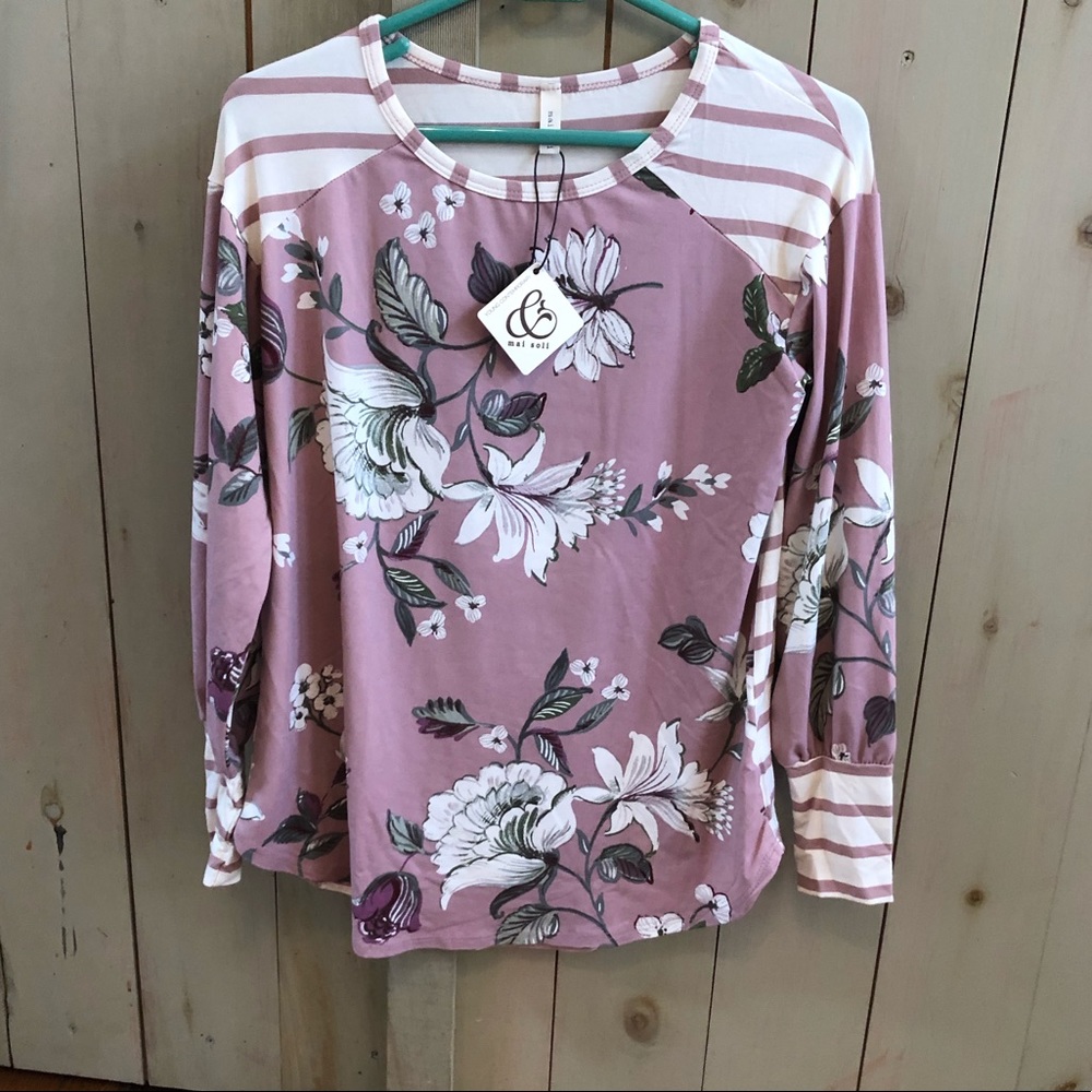 Floral/Striped Mauve Top